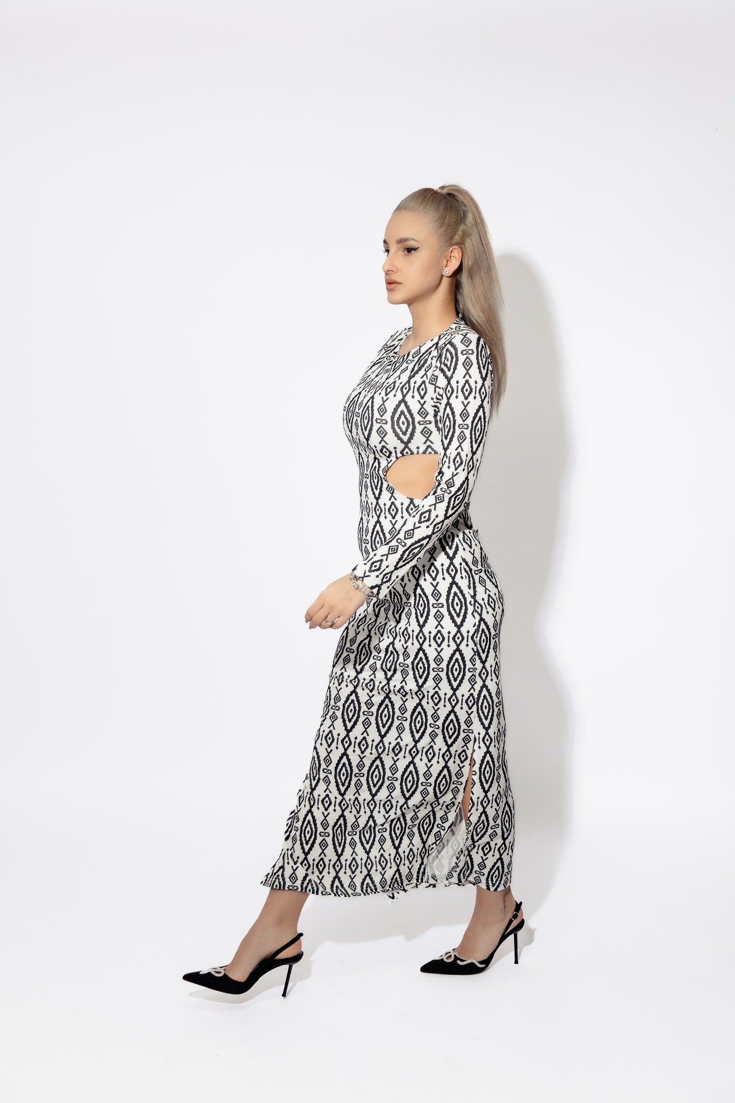 Rochie Lunga cu Imprimeu Geometric